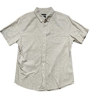 14th & Union Light Tan Linen Blend Casual Short Sleeve Button Down Shirt